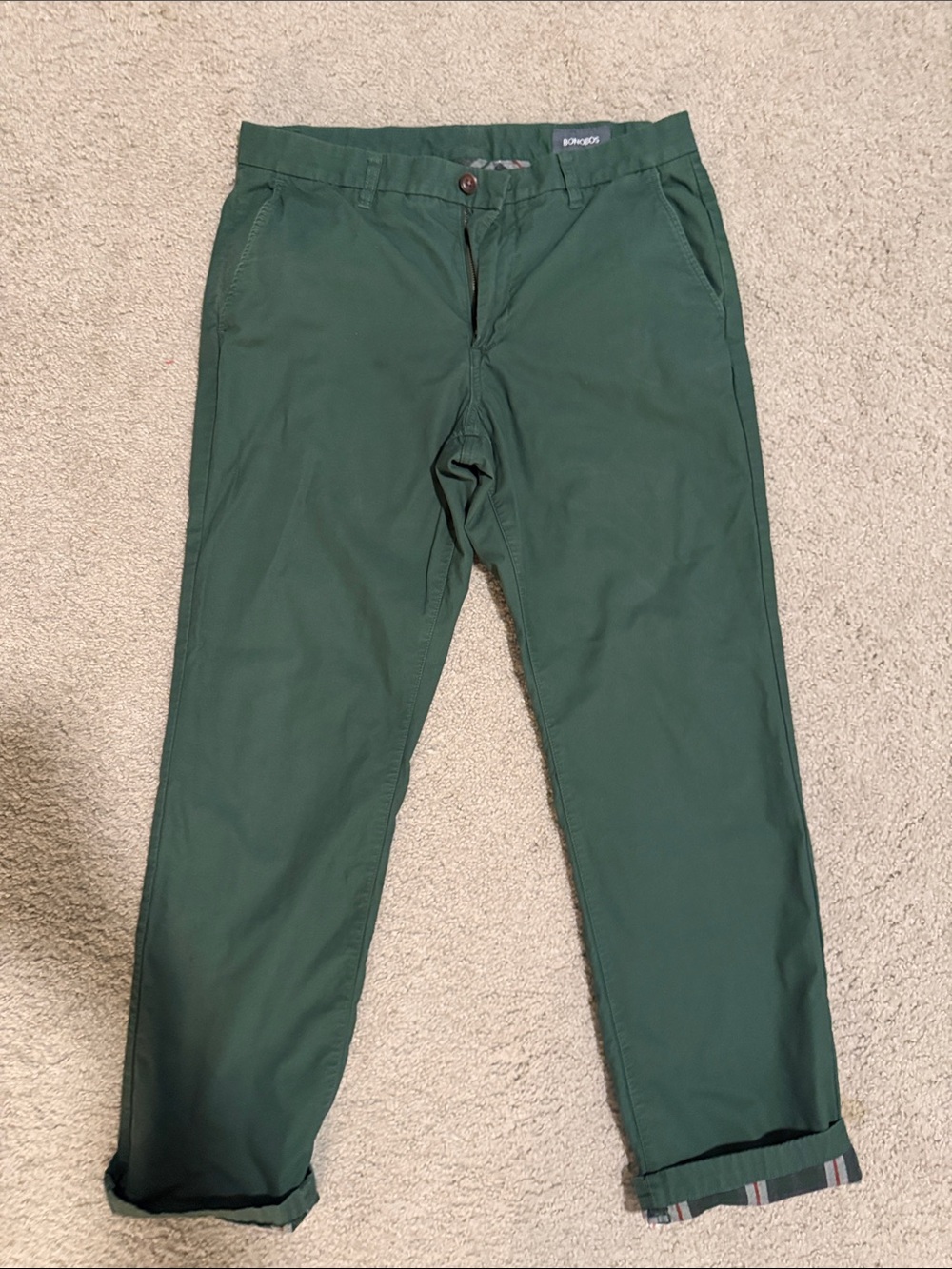 Men's Bonobos Green Flannel Chino Pants